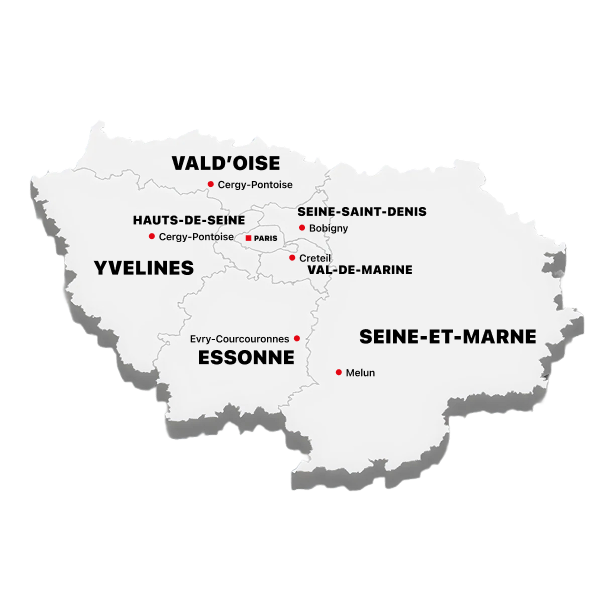 Carte des zones d’intervention de MS Dépannage en Île-de-France